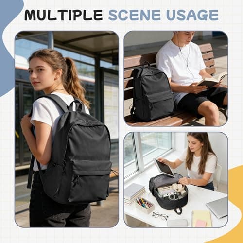 HYC00 School Backpack Womens Secondary Causal Travel High School Bags for Teenage Girls Boys 14 Inch Laptop Backpack Rucksack Bag for Women College Bags Water Resistant Bookbag Work Back Pack,A1-Black — view 5