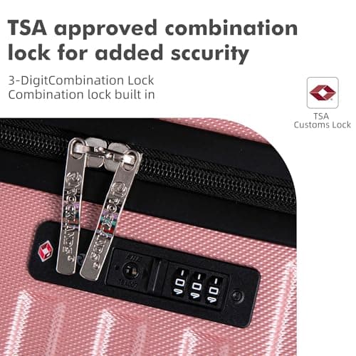 Rocklands Large Suitcase Hard Shell Lightweight 4 Dual Spinner Wheels Trolley Luggage Suitcase Hold Check in Luggage TSA Combination Lock (Pink, Medium 24") — view 5