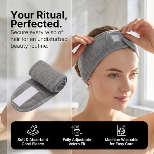 3 Pieces Grey Spa Facial Headband Makeup Hair Bands for Women's hair — view 3