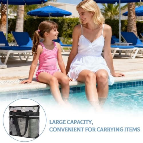 OSDUE Mesh Shower Caddy Bag, 2PCS Portable Toiletry Tote Hanging Wash Bag with Zipper, Quick Dry Shower Tote Bag for College Dorms, Gym, Swimming, Beach, Camping, Travel(Black) — view 4