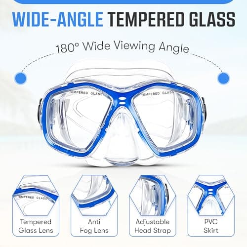 Two Bare Feet Snorkel, Mask and Fins/Flippers PVC Snorkelling Set (Adults) With Anti Fog and Wide View Mask, Anti-Leak, Tempered Glass - Scuba Dive Snorkelling Sets (L/XL (UK9-13), Blue) — view 2