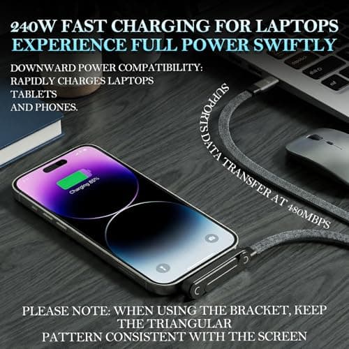 240W USB-C Fast Charge 5FT Flat Bendable Charging Cord — view 4