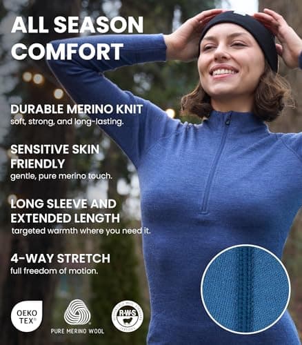 100% Merino Wool Base Layer Womens Set - Thermal Underwear Womens + Socks (Medium, 250 Deep Teal Z) — view 4