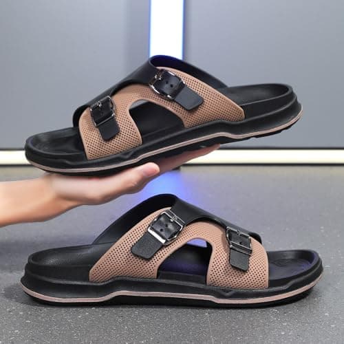 Unisex Soft Sole Non Slip Breathable Beach Slippers for Women Men, Lightweight Summer Sandals with Arch Support, Outdoor Casual Flip Flops for Pool Walking Travel, Size 6-12 (Brown, 8) — view 4