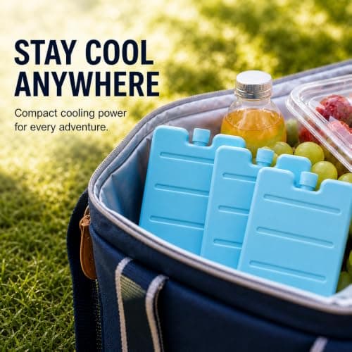 3 Pack of Light Blue Reusable Slim Freezer Ice Packs, Cooling Blocks for Lunch Box Cooler Bag Picnic Camping Travel Food Drink Chiller Leak Resistant Portable Ice Packs — view 2