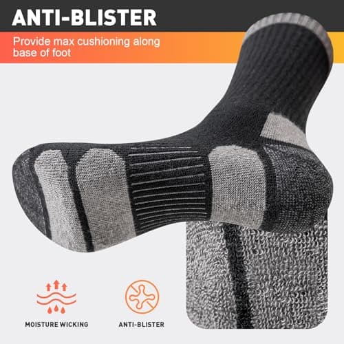 Niorasen Merino Wool Hiking Socks for Men & Women, Thick Cushioned Walking Socks, Seamless & Breathable Anti-Blister Crew Socks for Sports, Running, Outdoor, Work, Cycling, Trekking,3 Pairs Unisex — view 4