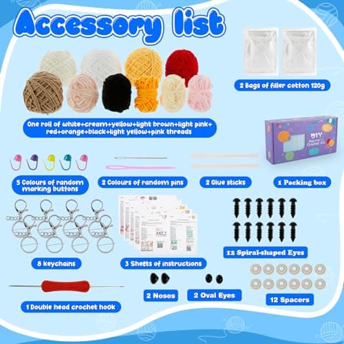 ZEJEXXB 8Pcs Crochet Kits for Beginners Adults Crochet Animal Starter Kit DIY Knitting Kit with Step-by-Step Video Tutorials Gifts for Crochet Lovers — view 3