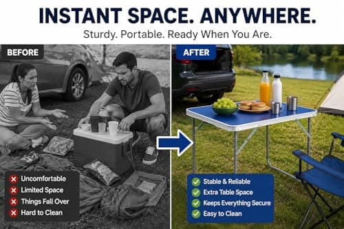 Unibos Camping Table Portable Picnic Table Aluminium Folding Table Indoor Outdoor Table Heavy Duty Garden Trestle Set for BBQ Picnic Party, Load Capacity 15KG (Blue) — view 4