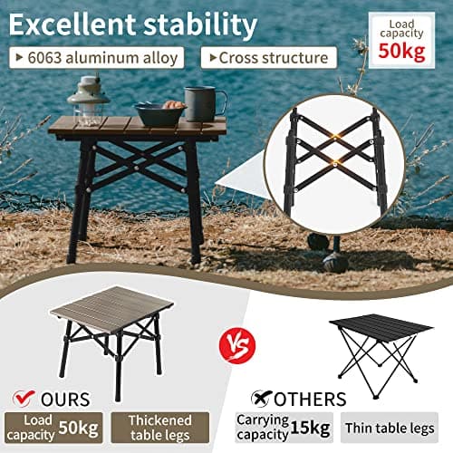 Naturehike Camping Table Folding Table Aluminium Portable Folding Chair Ultralight Camping Table Small Table for Garden Hiking Camping （Gold-S） — view 4