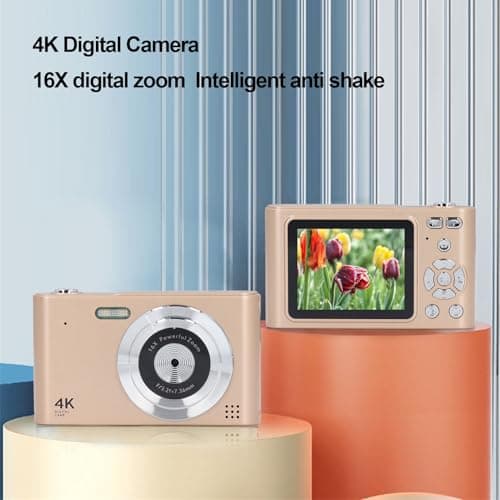 4K Digital Camera, 48MP Portable CCD Camera with LED Flashlight AF Auto Focus for Photography, 16X Zoom, High Definition Color Display, Intelligent Anti Shake, Small and (Gold) — view 2