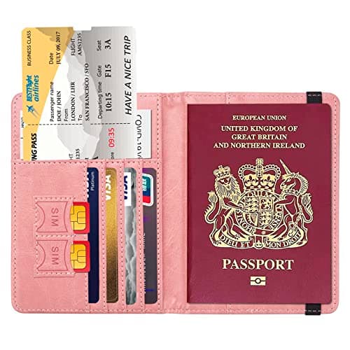 FACATH UK Passport Holder with Gilded UK Passport Pattern: Passport Covers Slim, Durable & British-Themed | Perfect Fit for UK Passports (Pink) — view 3