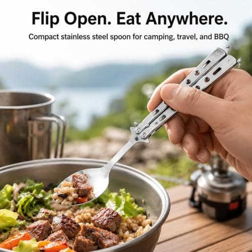 RLMVGBX Folding Camping Spoon Stainless Steel Portable Travel Cutlery — view 3