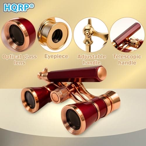 HQRP 3 x 25 Opera Glasses / Theatre Glass Binocular w/ Crystal Clear Optic (CCO) Burgundy with Gold Trim w/ Built-In Extendable Handle — view 6