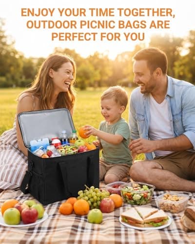 2 Pack Cooler Bag, 40L Large Lunch Cooler Bag with Adjustable Shoulder Strap, 2 Side Holder and Handle Straps Cool Box for Picnic, Ice Packs for Foldable Cooling Bags for BBQ, Party, Camping (Black) — view 5