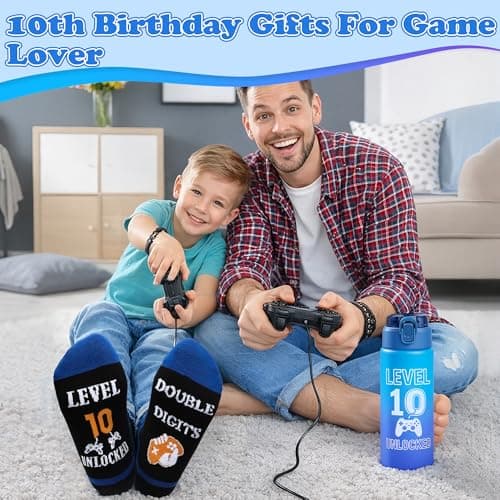 EccoDen 10th Birthday Gifts for Boys Age 10 – Funny Gamer Gift Set with Sports Water Bottle, Gamepad Keyring, Level 10 Socks & Bracelet – Cool Birthday Presents for Gamer Kids — view 6