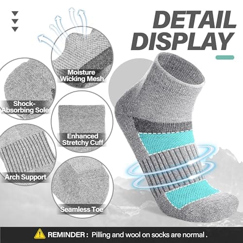 MOSEY KOSY 6 Pairs Merino Wool Socks Women Men Unisex Quarter Running Walking Hiking Work Thermal Winter Warm Compression Support Breathable Thick Cushion Socks(Burgundy Series,3-7) — view 4