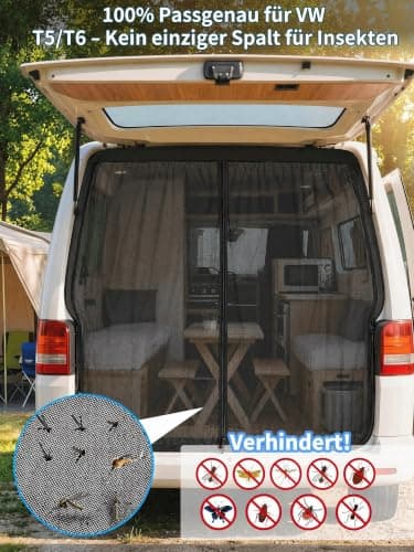 Mosquito Net Travel Magnetic for VW T5/T6 Tailgate, 151 x 194 cm Insect Protection with Two-Way Zip, Camper Accessories for Back Door, for Sliding Door and Camping (Back) — view 5