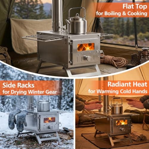COSTWAY Hot Tent Stove, Camping Tent Stove (Silver, 45 x 37 x 219cm) — view 5