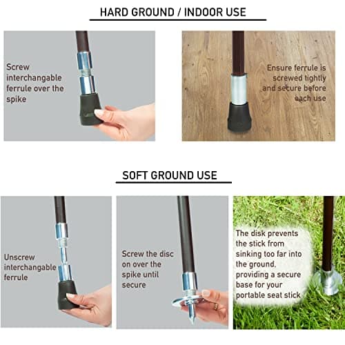 Simply Unearthed Premium Leather Seat Shooting Stick - Height Adjustable Walking Stick for Hard and Soft Ground in Town and Country — view 3