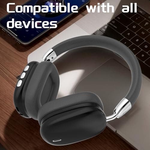 B36 Wireless Over-Ear Headphones, Bluetooth,Foldable and portable , Premium Mesh Fabric, Silver Metal Accents Suitable for travel, learning, sports, listening to music and other scenarios (黑色) — view 3