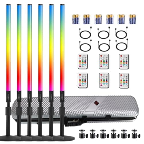 ZDMDRGB 6Pack 4ft Portable 5000mAh Battery Powered RGB Tube Light with Case Handheld Color Neon Lights Bar Stand for LED Video Studio Light Stick Photography DJ Dance Party Stage Photo Booth Lighting