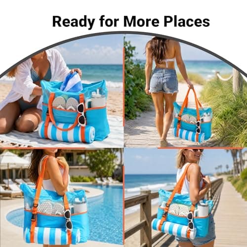 kokkoya Blue 40L Large Mesh Beach Bag with Zip for Family Pool & Travel — view 6