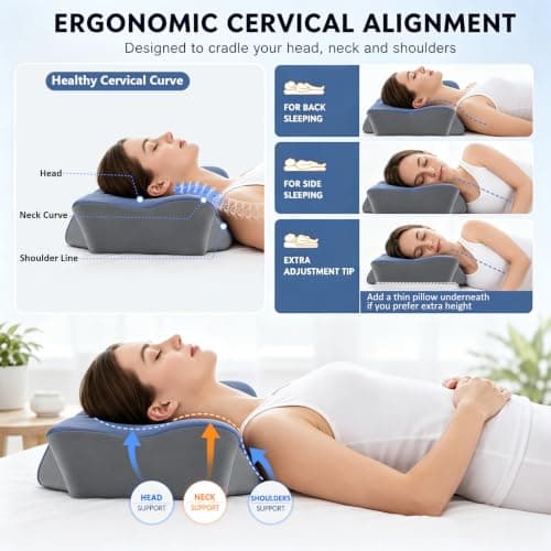 Hydomi Neck Support Pillow for Sleeping Side Sleeper Pillow for Neck Shoulder Pain Relief: Ergonomic Cervical Memory Foam Pillow - Cooling Orthopedic Bed Pillow for Back Stomach Sleepers — view 3
