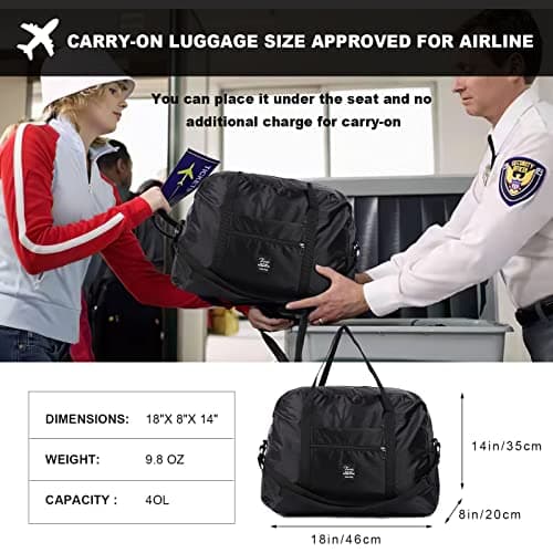 Foldable Travel Duffel Bag, TRIPON Carry on Luggage Cabin Bag Underseat 45x36x20 New Easyjet Weekender Overnight Bag,Lightweight Holdall Maternity Hospital Bag -(35L,Black) — view 2