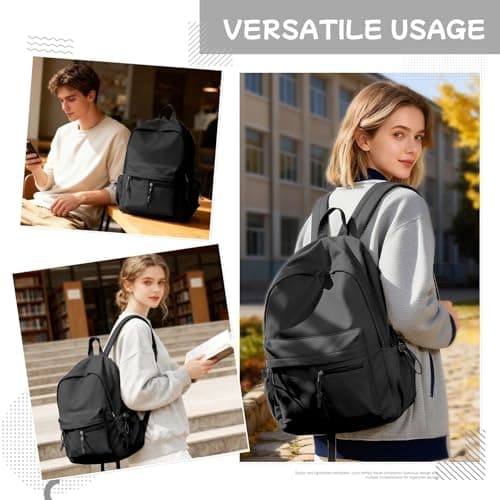 HYC00 School Backpack Secondary Girls Boys Water Resistant Womens Rucksack Backpack Casual Travel Daypacks, School Bags for Teenage Girls College Laptop Backpacks Work Students Back Pack, O1-Black — view 6