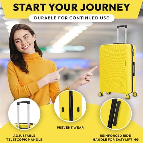24" Medium Suitcase on 4 Dual Spinner Wheels Super Lightweight ABS Hard Shell Hold Check in with Built-in 3-Digit Combination Lock 66 Litre — view 3