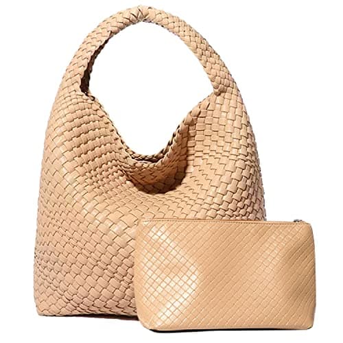 Dyalsa Women Woven Tote, Vegan Leather Handbag, Large Summer Beach Bag and Purse, Handmade Hobo Clutch Set (AL-007Ap)