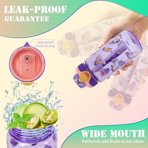 SENBSLAN Kids Water Bottles With Straw,600ml Drinks Bottle for School,Leakproof Children's Bottle BPA free Sport Bottle for Girls Boys (Greenish Blue-Dinosaur) — view 5