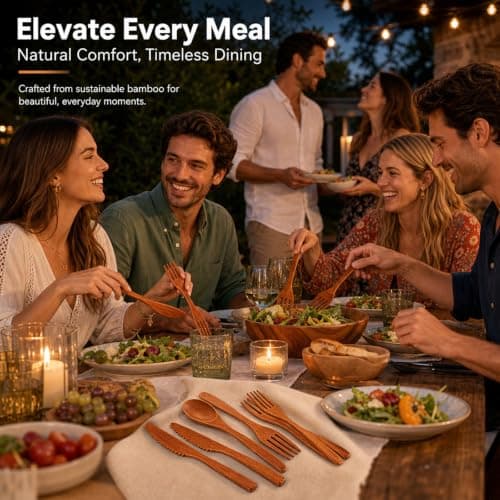 6Pcs Wooden Cutlery Set, Bamboo Cutlery, Natural Lacquer Finish — view 6