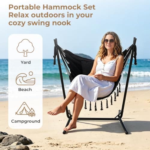 SELFLA Lightweight Portable Hammock with Stand, Travel Hammock Chair with Stand for Outside, 300 lbs Capacity, for Camping, Travel, Patio & Indoor Use, No Tools Needed, Includes Carrying Case — view 3