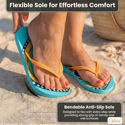 Octave® Ladies Flip Flops Flatform Sandals Comfortable Rubber Beach Flip Flops for Woman,Non-Slip Shower & Pool Slippers, Lightweight Summer Beach Sandals (Green, UK 4 / EURO 37) — view 4