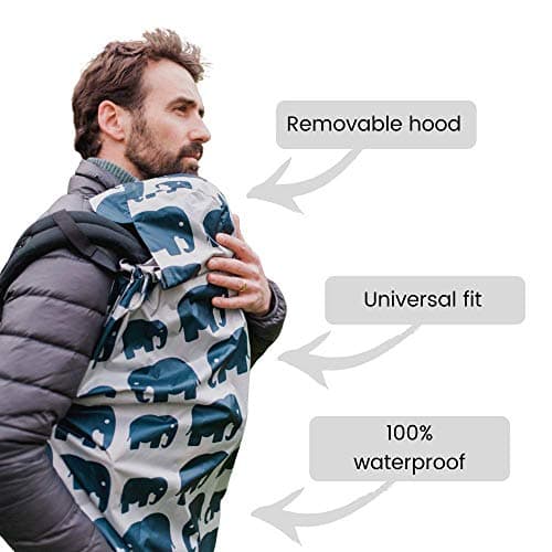 BundleBean - Babywearing Lightweight Raincover (Grey Elephant) - Waterproof & Windproof Baby Carrier, Includes Storage Bag, Silky-Soft Waterproof Fabric, Universal Fit, New Born to 4 Years Old — view 3