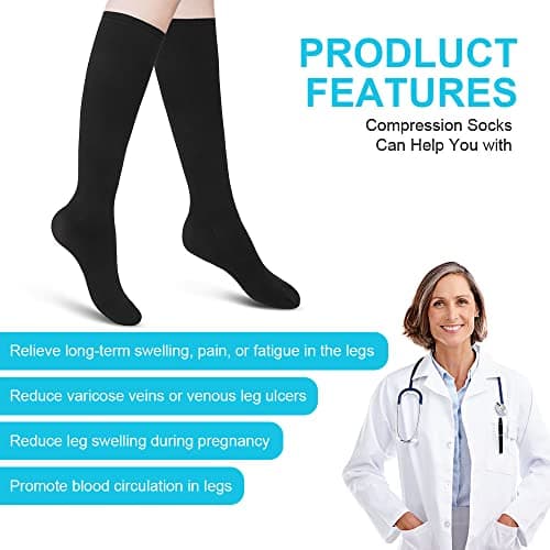ACWOO Compression Socks for Women & Men, 1 Pairs Black Breathable Thin Compression Stockings, Flight Socks Running Socks for Calf & Ankle Support, Sports, Fly, Maternity Pregnancy, Nurses, Travel — view 4
