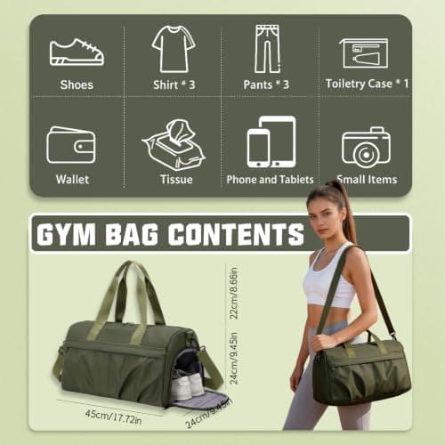 Cycayit Gym Bag with Shoe Compartment, 45 cm, Army Green — view 2
