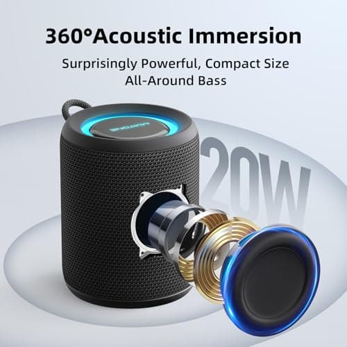 MIATONE Rush Pro Bluetooth Speaker, IPX7 Waterproof, 20W Deep Bass, 360° Sound, Switchable LED Light, Bluetooth Speaker TWS Compatible, Built-in Microphone, Bluetooth 5.4, Bath, Festival gifts (Black) — view 3