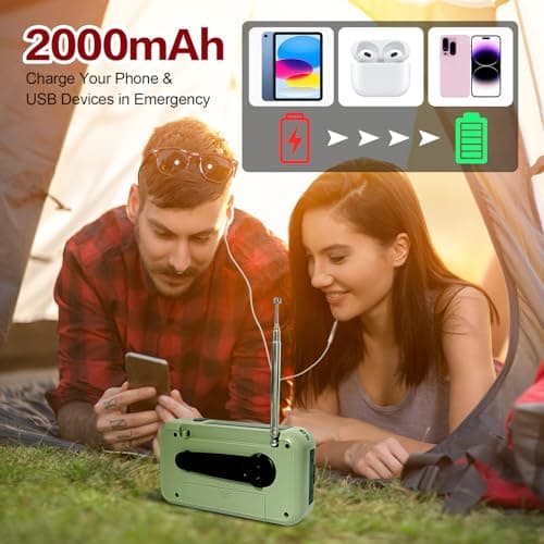 Wind Up Radio, Hand Crank Emergency Radio, Portable 2000mAh Battery AM/FM Radio with Solar Charger Power Bank, 3 Torch Modes, SOS Alarm for Emergency Supplies, Outdoor Sport, Survival Equipment — view 2