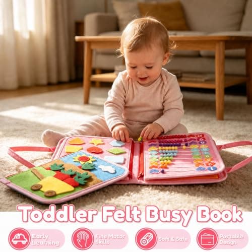 Gatphy Busy Board for Toddler 1 2 3 Year Old, Felt Quiet Book Sensory Toy Baby Travel Busy Board Preschool Educational Montessori Learning Book for Journey Plane Car, Boys Girls Gift (Pink) — view 2