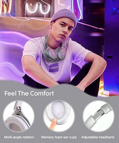 INFURTURE Noise Cancelling Headphones Wireless Bluetooth 5.3 Active Noise Cancellation,Over Ear with Stereo Microphone Hi-Fi,Quick Charge,90 Hours Working for TV,Cellphones,Home Office (Silver) — view 5