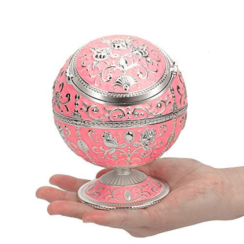 Windproof Ashtray with Lid for Cigarettes Metal Portable Cigar Ashtray Odor Eliminator for Indoor outdoor Hand Stamped Rose Pattern with Sparkle Fancy Gift for Men Women — view 6
