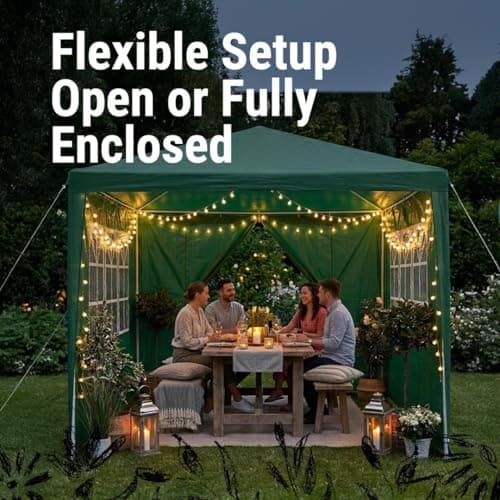 Gr8 Garden 3x3m Gazebo Tent with Removable Sides | Outdoor Waterproof Party Tent Canopy | Garden Marquee Shelter for BBQ, Festival, Camping & Beach | Camping Tent Awning Shade l Green — view 5