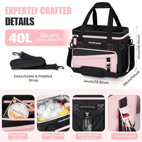 INSMEER Large Cool Bag 55 Cans 40L Foldable with Hard Top&Cup Holders — view 3