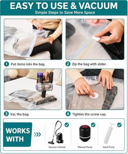 Vacuum Storage Bags 12 Pack with Mini Sealer Space Saver Compression Bags for Clothes, Duvets, Bedding & Travel Airtight Waterproof Vacuum Seal Bags (3 Jumbo, 3 Large, 3 Medium, 3 Small) — view 3