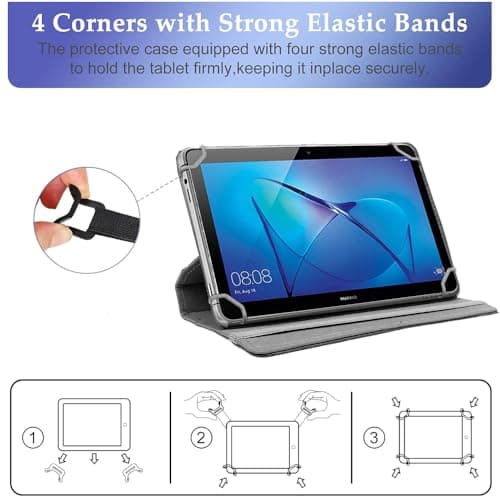 SU 10 inch Tablet Case - Universal Stand Case Folio Cover Magic Leather 360° Rotating Case Fits for ALL 10in Inch & 10.1in Inch Tablets + Stylus Pen (BLUE) — view 5