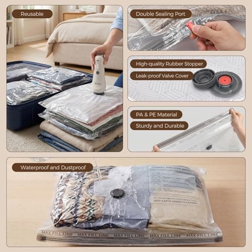 Monalife Vacuum Seal Bags for Clothing Travel,12-Pack, 80% Space Reduction — view 5