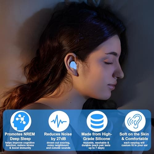 12 Pairs Silicone Ear Plugs for Sleeping, 27dB Noise Cancelling & Waterproof - Reusable Soft Earplugs for Sleep, Swimming, Travel, Concerts - Comfort Fit for Side Sleepers & Travelers — view 4