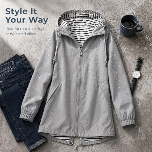 Saxrel Summer Jackets for Women UK Nylon Waterproof Outdoor Rain Jacket - Zip-Up Elastic Cuffs Windbreaker with Side Pockets for Hiking, Camping Rainy Days Daily Commuting — view 6